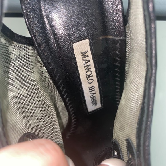 Manolo Blahnik Black Lace Leather High Heels 38 - Picture 9 of 10